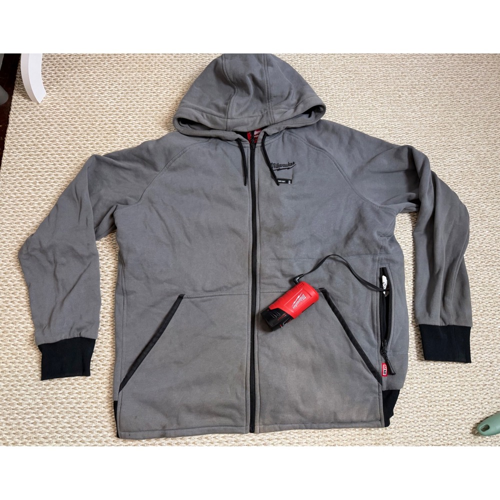Milwaukee M12 Heated Gear Gray Full Zip Hoodie Mens XL With Battery untested XL